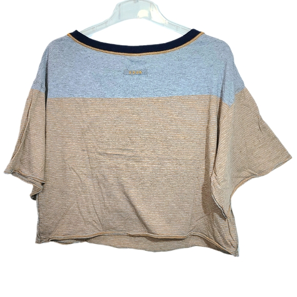 We The Free People Shirt Womens Small Gray Oversized Crop Boxy Stripe Girl Crush - Picture 4 of 12